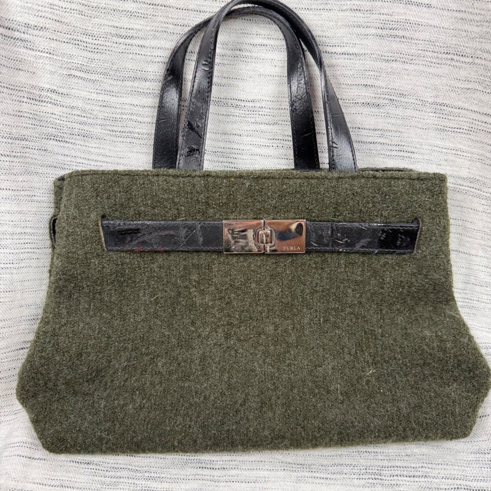 Vintage Furla Green Wool Sweater Felt Handbag Retro Preppy Twee Whimsigoth